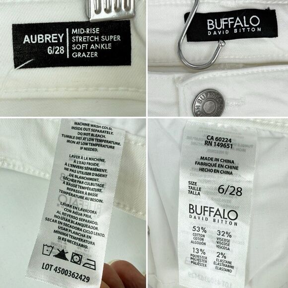 Buffalo David Bitton Jeans Womens 6/28 White Mid-Rise Stretch Soft Ankle Grazer - Picture 10 of 16